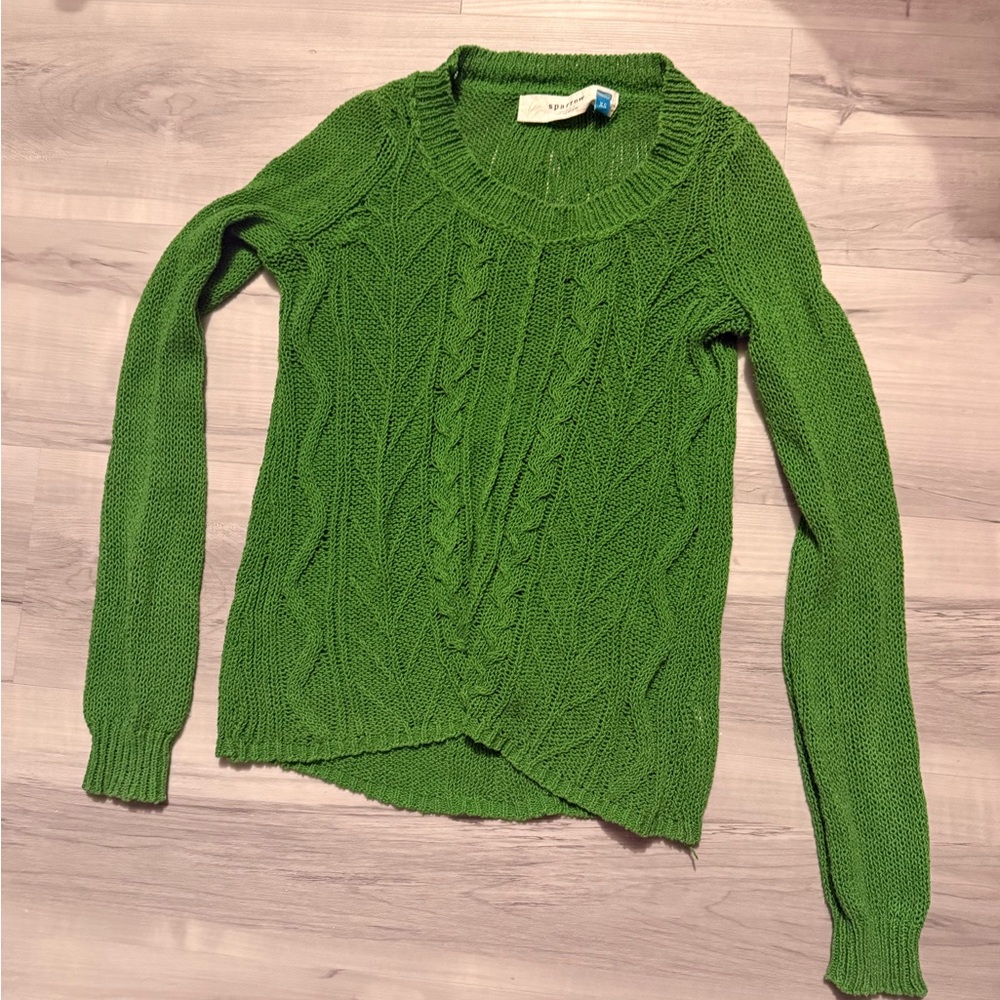Anthropologie Sparrow Vibrant Green Cable Knit Sweater